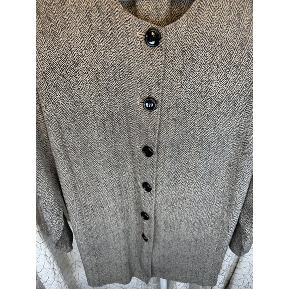 Vintage Ellen Figg Woman Longline Button-Up Shirt 18W Black & Cream Herringbone - Picture 3 of 6